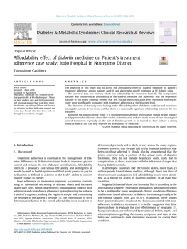 Affordability Effect of Diabetic Medicine on Patient's Treatment Adherence Case Study: Itojo Hospital in Ntungamo District