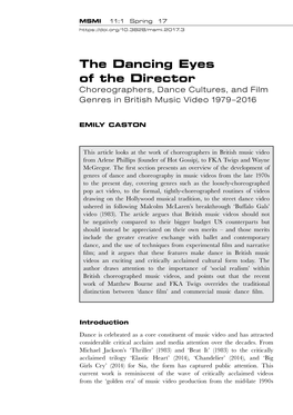 The Dancing Eyes of the Director Choreographers, Dance Cultures, and Film Genres in British Music Video 1979–2016