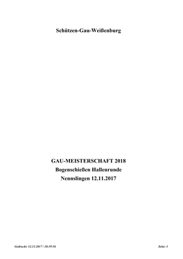 Schützen-Gau-Weißenburg GAU-MEISTERSCHAFT 2018 Bogenschießen Hallenrunde Nennslingen 12.11.2017