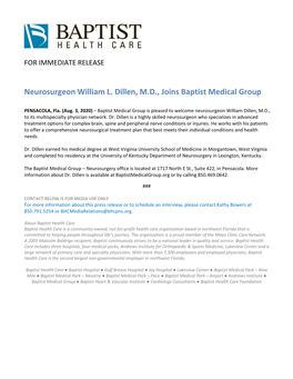 Neurosurgeon William L. Dillen, M.D., Joins Baptist Medical Group