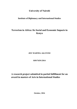 Terrorism in Africa: Its Social and Economic Impacts in Kenya