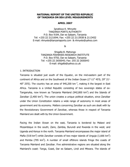 National Report of the United Republic of Tanzania on Sea Level Measurements