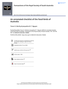 An Annotated Checklist of the Fossil Birds of Australia