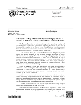 General Assembly Security Council Seventieth Session Seventy-First Year Agenda Item 34 (A) Prevention of Armed Conflict