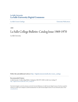 La Salle College Bulletin: Catalog Issue 1969-1970 La Salle University