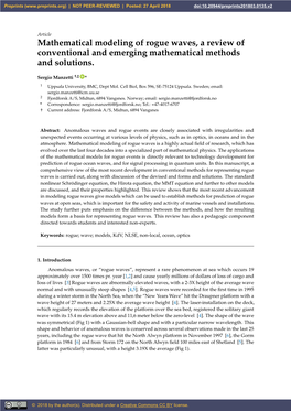 Mathematical Modeling of Rogue Waves, a Review of Conventional and Emerging Mathematical Methods and Solutions