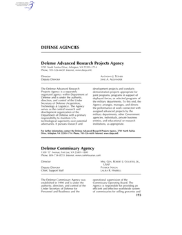 DEFENSE AGENCIES Defense Advanced Research Projects Agency