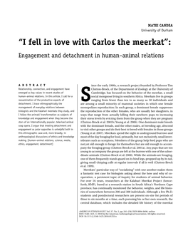 I Fell in Love with Carlos the Meerkat”: Engagement and Detachment in Human–Animal Relations