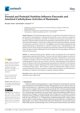 Prenatal and Postnatal Nutrition Influence Pancreatic and Intestinal