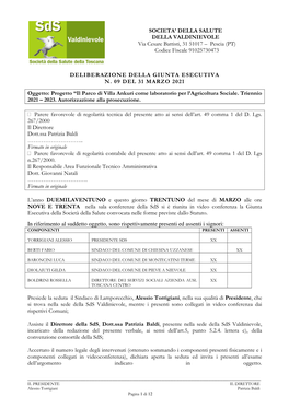 Delibera Giuntaesecutiva N. 9 Del 31.03.2021Progagricoltura Sociale