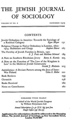 The Jewish Journal of Sociology