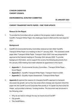 Cardiff Transport White Paper – One Year Update