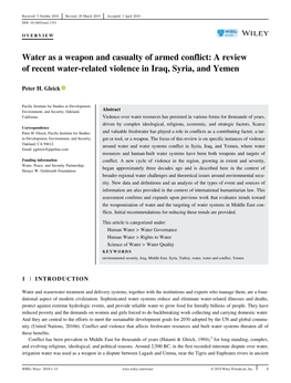 Water As a Weapon and Casualty of Armed Conflict: a Review of Recent Water-Related Violence in Iraq, Syria, and Yemen