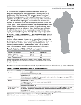 2018 Findings on the Worst Forms of Child Labor: Benin