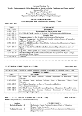 National Seminar on PLENNARY SESSION (11:30 – 12:30)