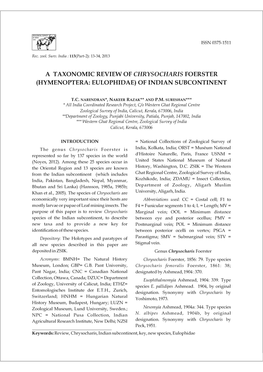 A Taxonomic Review of Chrysocharis Foerster (Hymenoptera: Eulophidae) of Indian Subcontinent