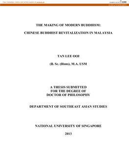 Chinese Buddhist Revitalization in Malaysia