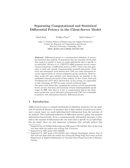 Separating Computational and Statistical Differential Privacy in the Client-Server Model