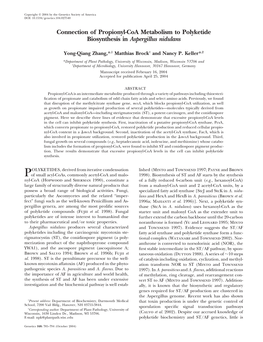 Connection of Propionyl-Coa Metabolism to Polyketide Biosynthesis in Aspergillus Nidulans