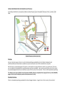 VENUE INFORMATION for RIDERS & OFFICIALS Lee Valley Velopark