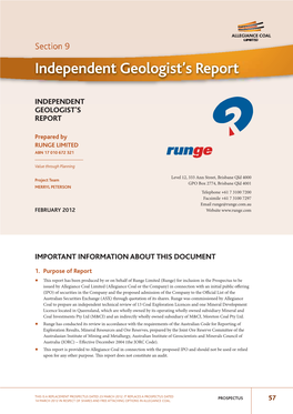 Independent Geologist's Report