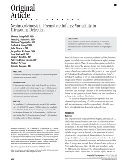 Nephrocalcinosis in Premature Infants: Variability in Ultrasound Detection