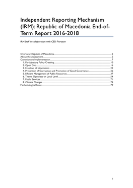 (IRM): Republic of Macedonia End-Of- Term Report 2016-2018