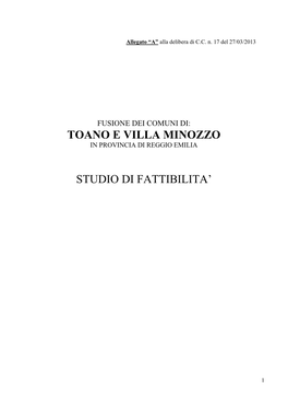 Fusione Dei Comuni Di: Toano E Villa Minozzo in Provincia Di Reggio Emilia