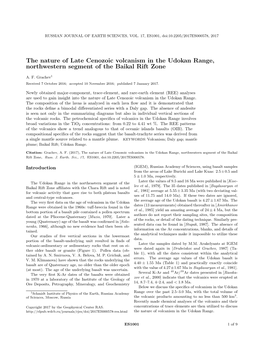 The Nature of Late Cenozoic Volcanism in the Udokan Range, Northwestern Segment of the Baikal Rift Zone