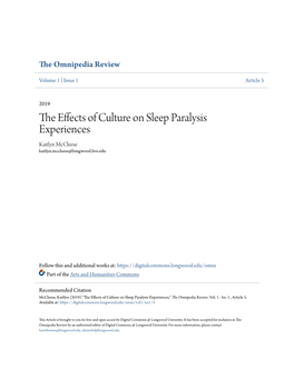 The Effects of Culture on Sleep Paralysis Experiences,