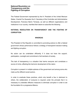 National Resolution on Transparency and the Fighting of Corruption