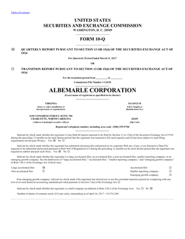 ALBEMARLE CORPORATION (Exact Name of Registrant As Specified in Its Charter) ______