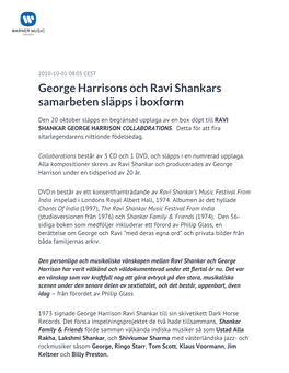 George Harrisons Och Ravi Shankars Samarbeten Släpps I Boxform