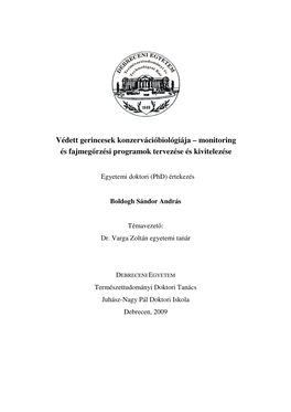 Védett Gerincesek Konzervációbiológiája – Monitoring És Fajmeg Irzési Programok Tervezése És Kivitelezése