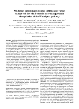 Müllerian Inhibiting Substance Inhibits an Ovarian Cancer Cell Line Via Β-Catenin Interacting Protein Deregulation of the Wnt Signal Pathway