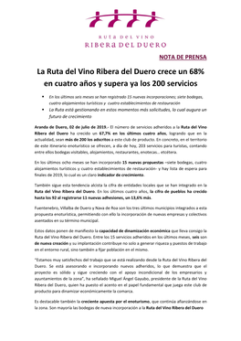 La Ruta Del Vino Ribera Del Duero Crece Un 68% En Cuatro Años Y Supera Ya Los 200 Servicios