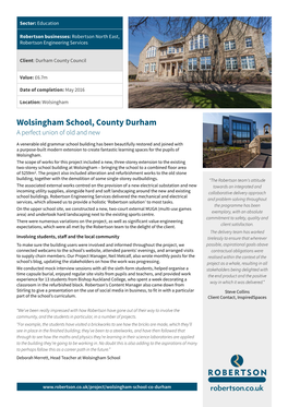 Wolsingham School, County Durham a Perfect Union of Old and New