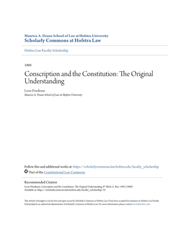 Conscription and the Constitution: the Original Understanding Leon Friedman Maurice A