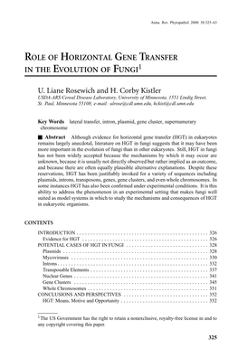 Role of Horizontal Gene Transfer in the Evolution of Fungi