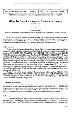 Millipedes from Anthropogenic Habitats in Hungary (Diplopoda)