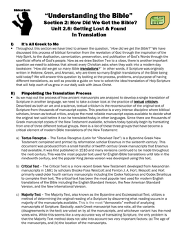 “Understanding the Bible” Section 2: How Did We Get the Bible? Unit 2.6: Getting Lost & Found in Translation