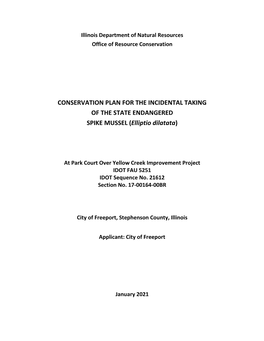 CONSERVATION PLAN for the INCIDENTAL TAKING of the STATE ENDANGERED SPIKE MUSSEL (Elliptio Dilatata)