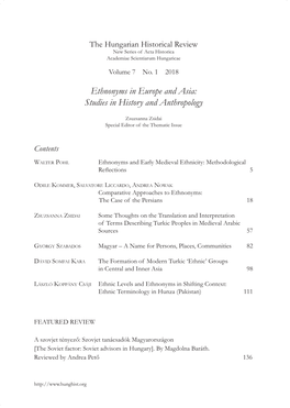 Ethnonyms in Europe and Asia: Studies in History and Anthropology