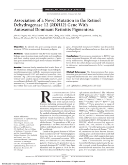Association of a Novel Mutation in the Retinol Dehydrogenase 12 (RDH12) Gene with Autosomal Dominant Retinitis Pigmentosa