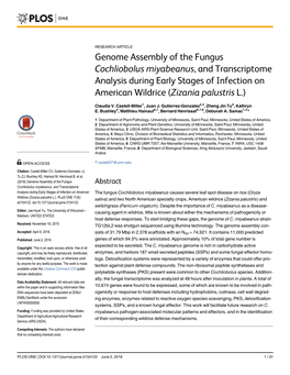 Genome Assembly of the Fungus Cochliobolus Miyabeanus, and Transcriptome Analysis During Early Stages of Infection on American Wildrice (Zizania Palustris L.)