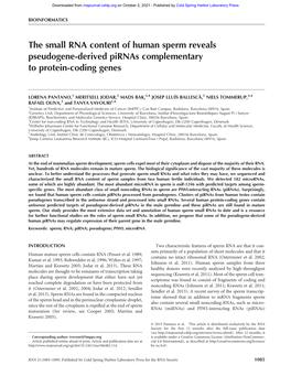 The Small RNA Content of Human Sperm Reveals Pseudogene-Derived Pirnas Complementary to Protein-Coding Genes