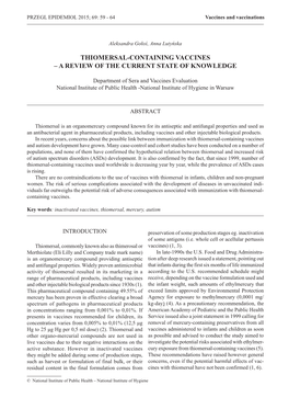 Thiomersal-Containing Vaccines – a Review of the Current State of Knowledge