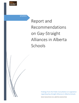 Report and Recommendations on Gay-Straight Alliances in Alberta Schools