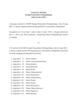 Uchwała Nr 1814/2016 Zarządu Województwa Wielkopolskiego Z Dnia 31 Marca 2016 R