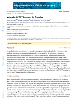 Molecular SPECT Imaging: an Overview